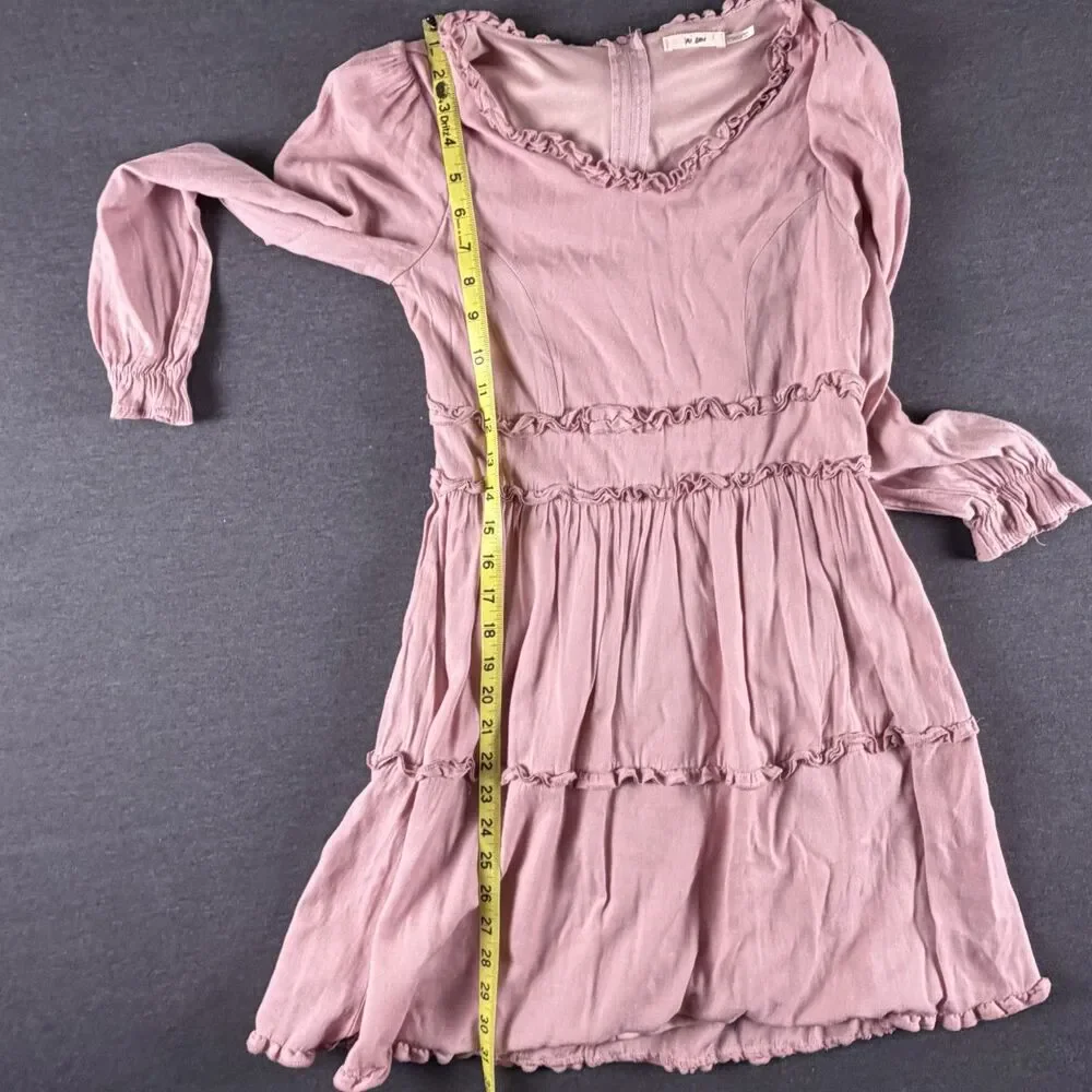Mi Ami Girls Pink Tiered Ruffle Dress Long Sleeve Size Youth 14